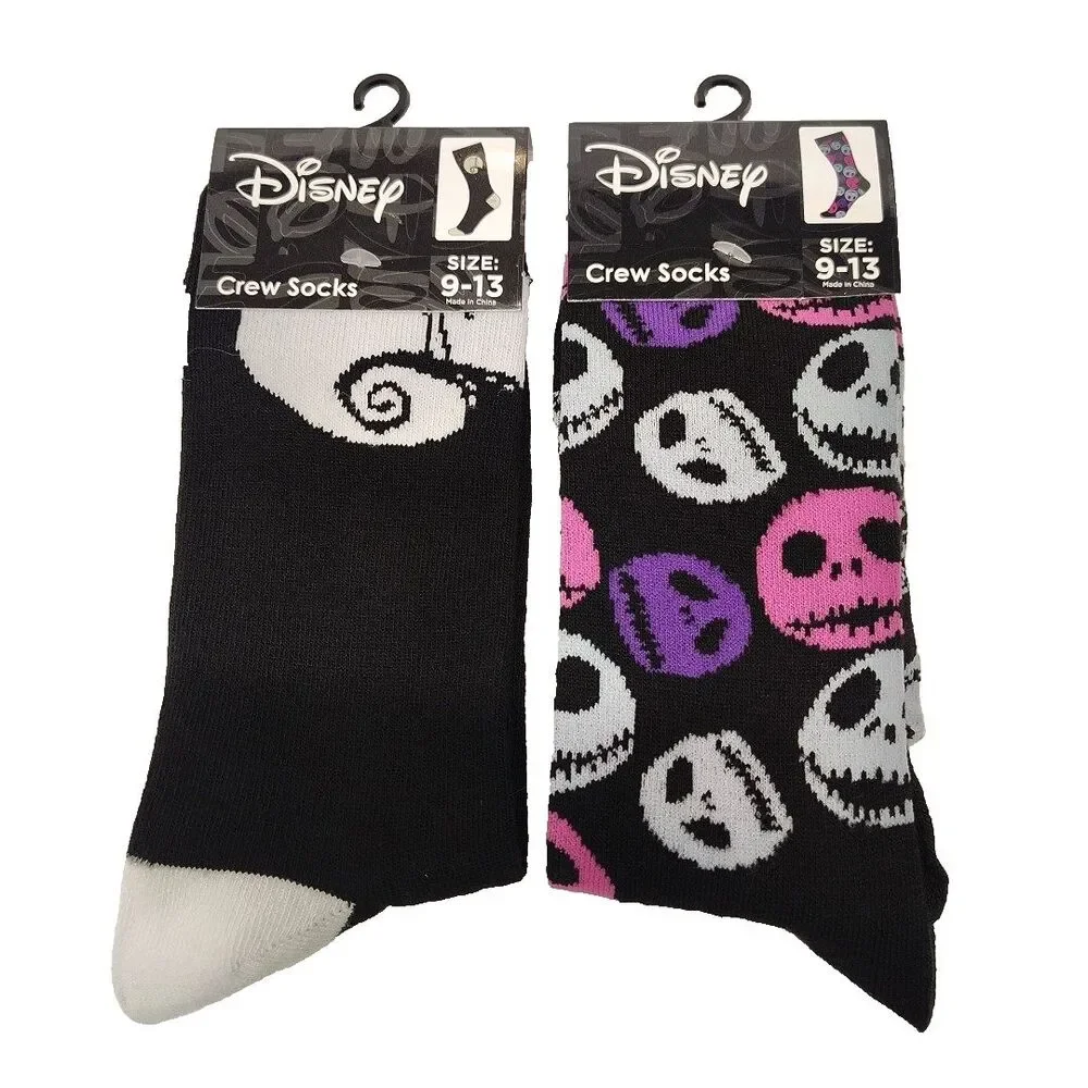 Nightmare Before Christmas Men Novelty 2 Pair Black Crew Socks Size 6-12 NWT